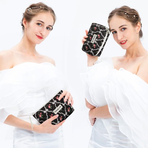 HAOGUAGUA 2 Pieces Makeup Bag, Small Large Quilted Cosmetic Bag, Travel Floral Make Up Toiletry Organizer Bag for Women Girls (2PCS STYLE A-5)