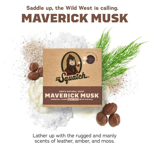 Dr. Squatch Natural Men’s Bar Soap - Cold Process Body Soap Bar with Natural Oils - Gifts for Men - Maverick Musk (5 oz, 5-Pack)
