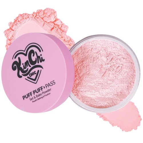 KimChiChic Puff Puff Pass Set - Extra Fluffy Loose Face Powder for Natural Makeup, 09 Pink