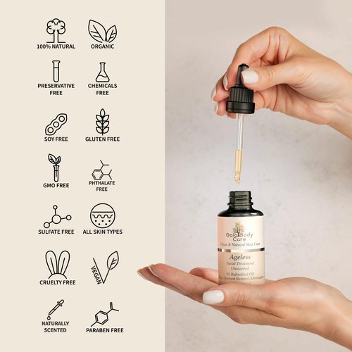 Gaia Body Care 5% Bakuchiol Oil Organic - Anti Aging, Anti Wrinkle, Reduces Fine Lines, Smooths Skin, Hydrates - Botanical Vegan - Natural Retinol Alternative Facial Oil (1oz, Unscented)