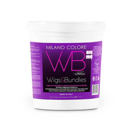 Milano Care WB-Wigs and Bundles Bleach Powder – Dust Free Blue Lightening Powder. Hair Bleaching Powder for Highlights, Balayage and Hair Lightening-Lifts up to 9 levels-PLEX- Technology 500 gr-17 oz