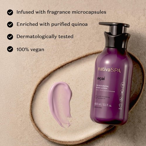 Nativa SPA by O Boticário Açaí Body Lotion - Long-Lasting Hydration & Lightweight Formula | 13.5 Oz