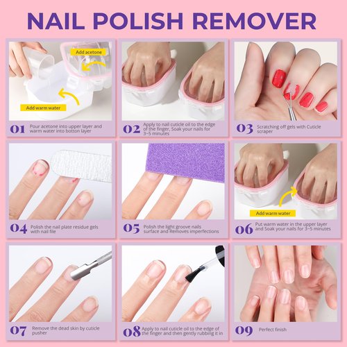 Teenitor 10Pcs Nail Soaking Bowl Kit 2 Soak Off Bowl Nail Soaking Bowl Acetone Proof Soak Off Gel Polish Remover Bowl, Manicure Bowl Cuticle Peeler Scraper Cuticle Oil Nail File and Buffer Nail Brush