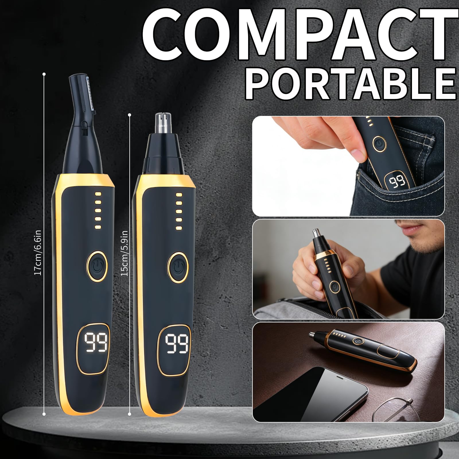 Yunmiss LED Display Eyebrow & Nose Hair Trimmer Clipper for Men Women,2026 Rechargeable 2 in 1 Painless Ear & Facial Hair Trimmer with Powerful Motor and Dual-Edge Blades Easy Cleansing (Black)