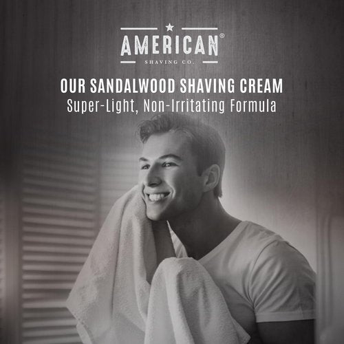 American Shaving Co. Sandalwood Shaving Cream For Men 8 Oz, Made in USA, Easy Application, Quality Potent Ingredients, Long-Lasting, Non-GMO, GMP Certified, Cruelty-Free Products