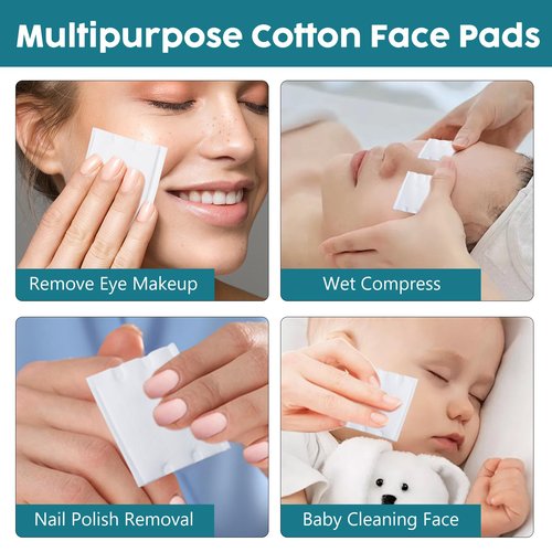 Vexlytra Square Cotton Pads for face, Cotton Squares for Face, Lips & Eyes, 100% Pure Cotton, Hypoallergenic, Ultra-Soft & Lint-Free for Gentle Skincare [400 Pads (2-Pack)]