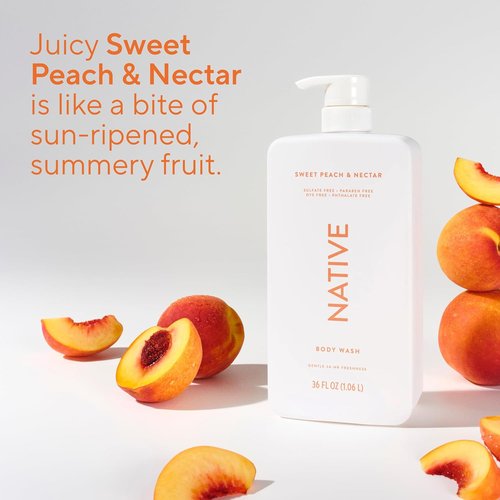 Native Body Wash - Sweet Peach & Nectar Scent | 36 oz Pump Bottle, Sulfate-Free & Gentle for All Skin Types
