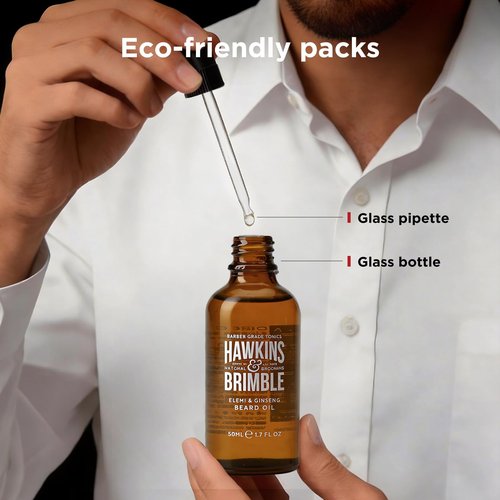 Hawkins & Brimble Beard Oil For Men Growth - Sandalwood Scent with Argan & Castor Oils, Shea Butter | Softens & Moisturizes, Promotes Healthy Beard Growth, 50ml