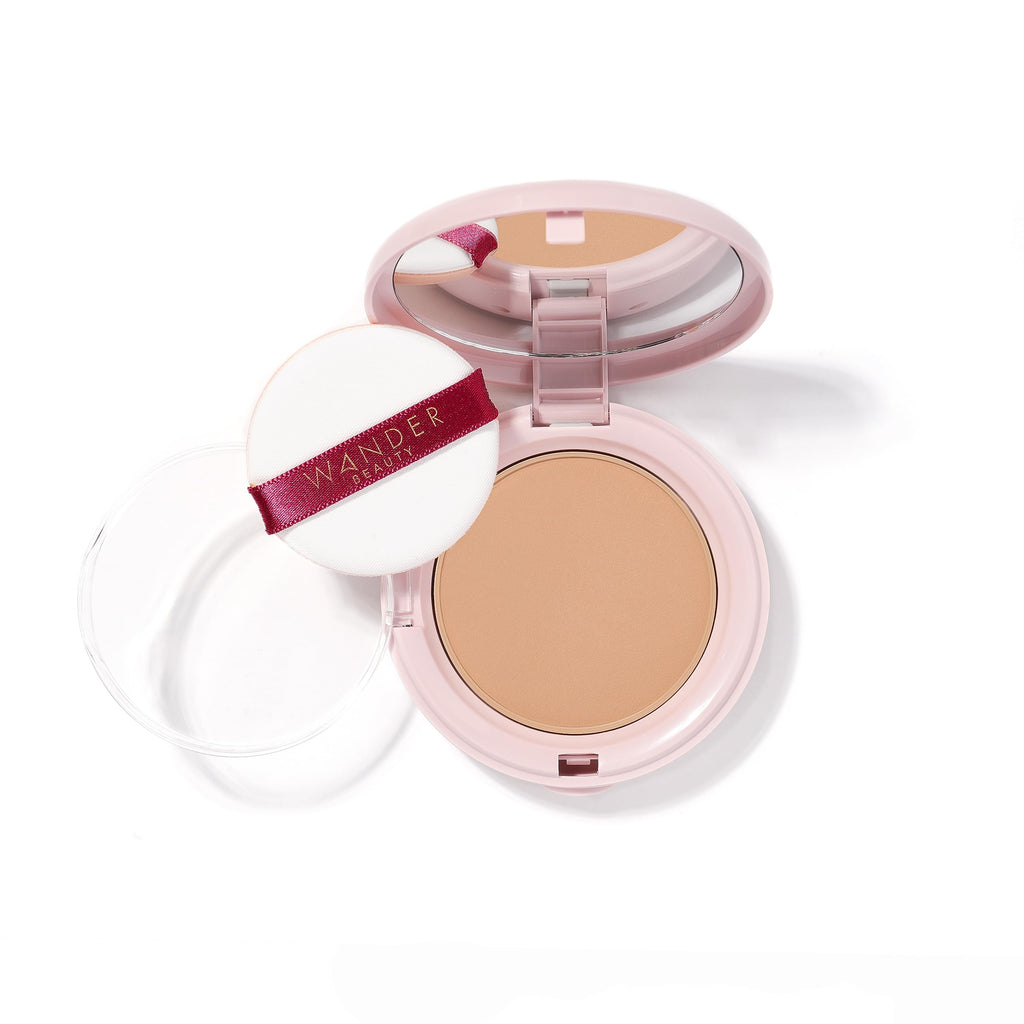 Wander Beauty Wanderlust Powder Foundation - Golden Medium - Blur & Even Skin Tone - Perfect & Hydrate With Hyaluronic Acid, Aloe, Honeysuckle, & Vitamin E - Lightweight, Buildable Coverage - 0.31 oz