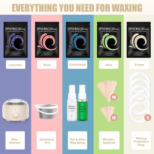 TIKESI Waxing Kit - Wax Warmer for Hair Removal, Hard Wax Kit with 14oz 5 Bags Hard Wax Beans for Full Body, Legs, Face, Eyebrows, Bikini, Brazilian Waxing Kit for Women Men