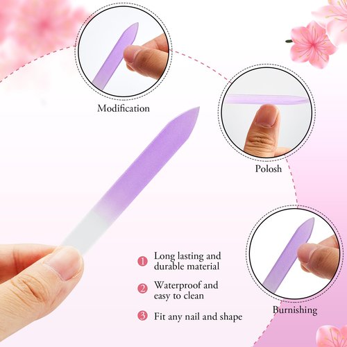 Mudder 24 Pack Mini Glass Nail File with Plastic Sleeve Small Crystal Files for Nature Czech Glass Nail Double-sided Fingernail Files for Travel Fine Grit Salon Valentine Gift Gifts(Candy Color)