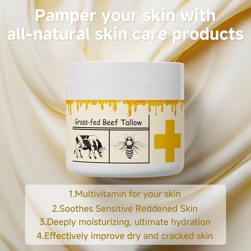 mkzea Beef Tallow for Skin, Beef Tallow, Tallow and Honey Cream, Grass Fed Beef Tallow, Whipped Beef Tallow for Face Moisturizer for All Purpose with Raw Honey Tallow Balm, 2 packs