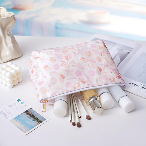 uekeboag Large Waterproof PVC Beach Pool Makeup Bag with Shell Pattern, Cute Cosmetic Accessories Pouch with Zipper, Coquette Carry-on Travel Toiletry Bag for Women Girls(07Shell)