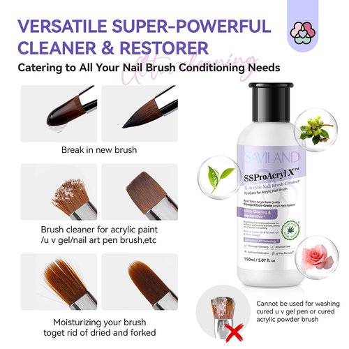 SAVILAND Acrylic Nail Brush Cleaner: 5 OZ Large Capacity Acrylic Brush Cleaner Castor Oil Nail Brush Cleaner Conditioner Restorer with Nail Cleaning Pads & Dappen Dish for Acrylic Nails Home Salon DIY