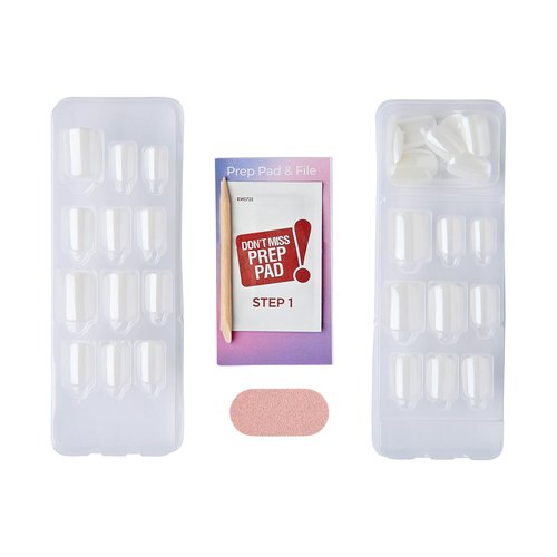 KISS Impress No Glue Mani Press-On Nails, Color FX, White Shimmer, Short Size, Squoval Shape, Includes 30 Nails, Prep Pad, Instructions Sheet, 1 Manicure Stick, 1 Mini File