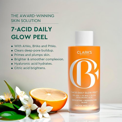 Clark's Botanicals 7-Acid Daily Glow Peel - AHA BHA Exfoliant for Brightening & Pore Purifying | 4.2 Oz