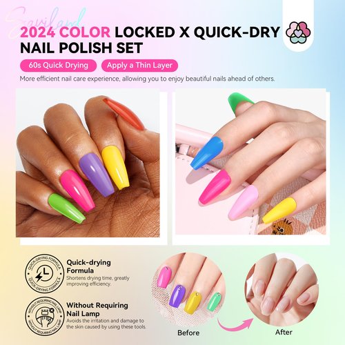 SAVILAND Nail Polish Set: Quick Dry Nail Polish Fingernail 20+3 Pcs Bright Neon Red Green Glitter Regular Nails Polish Kit with Base Top Polish Nail Art Polish DIY At Home Gift for Girls