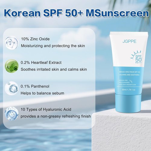 Heartleaf Korean Sunscreen SPF 50+ - Silky Moisture Tinted Sun Essence, Lightweight & Non-Greasy, 50ml