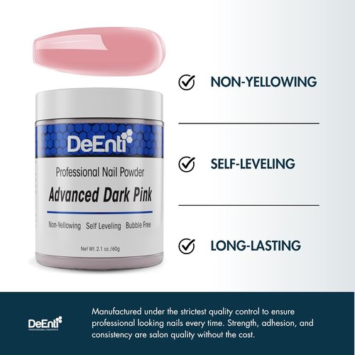 DeEnti Acrylic Nail Powder - 2oz Dark Pink | Professional Bubble-Free Formula for Long-Lasting, Chip-Resistant Nails