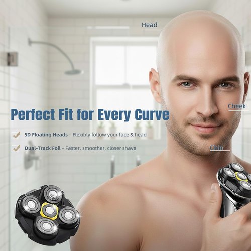 Replacement Heads Compatible with Microtouch Titanium Head Shaver - 5D Stainless Steel Blades for Wet Dry Bald Shaving, Waterproof, Includes 2 Cleaning Brushes (2 Pack)