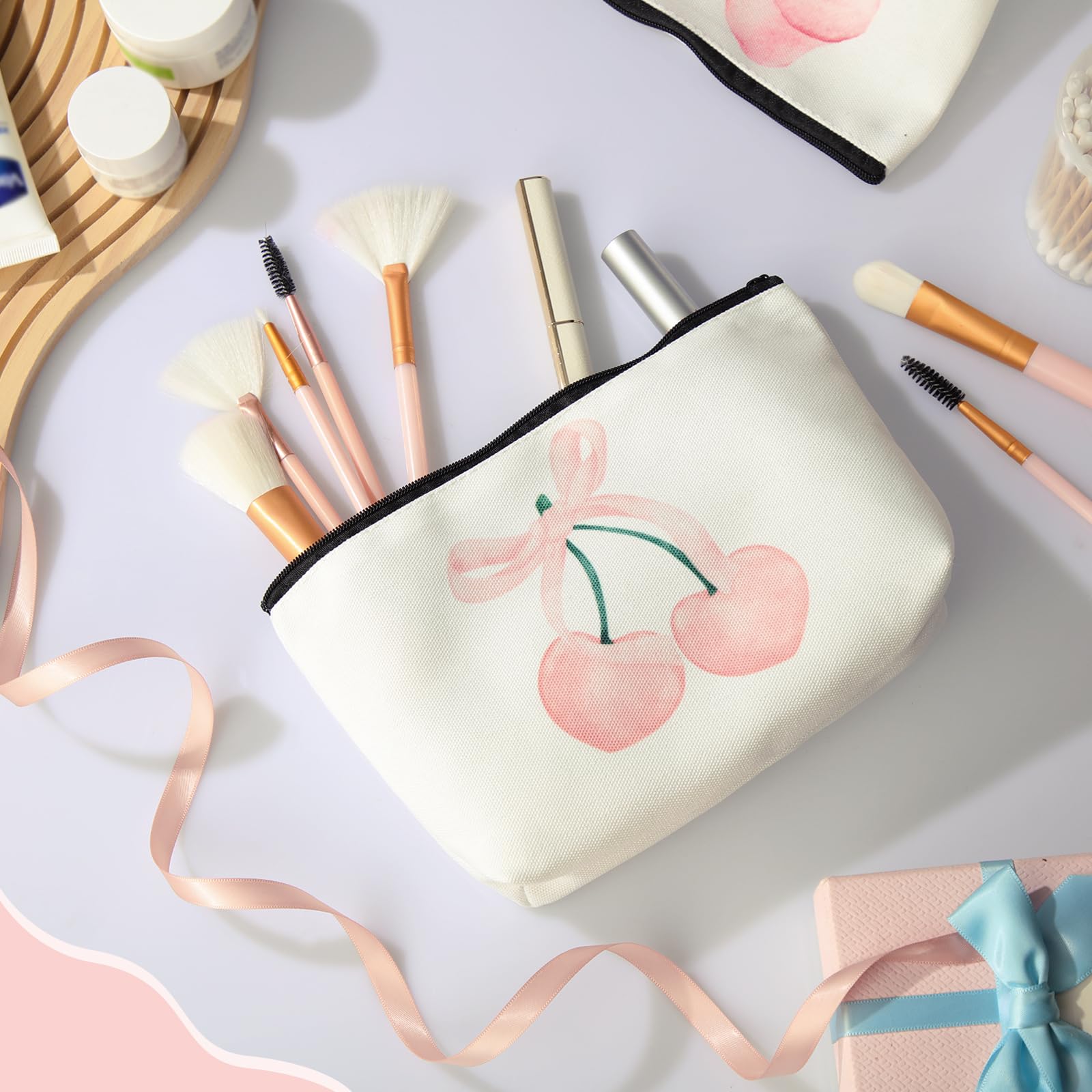 Yeyeplum 6 Pcs Pink Bow Makeup Bag Gifts for Women Coquette Bow Cosmetic Bag Bulk Preppy Travel Makeup Pouch Aesthetic Portable Versatile Zipper Pouch Birthday Gifts(Classic Style)