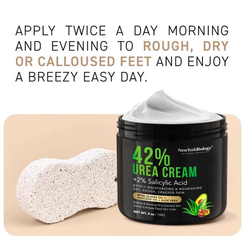 New York Biology 42% Urea Cream with 2% Salicylic Acid - Moisturizing Urea Foot Cream for Dry Cracked Heels, Calloused Feet, Athletes Foot, Dry Cracked Feet and Dead Skin - 4 oz