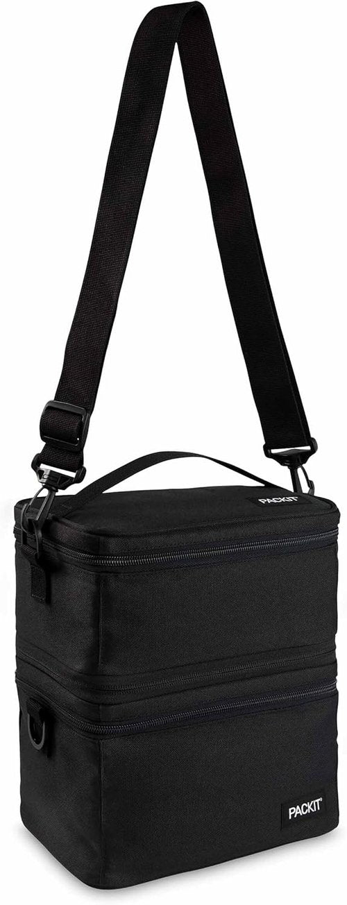 PackIt MOD 3-IN-1 Insulated Lunch Box - Black | EcoFreeze Technology & Removable Strap for Fresh Meals