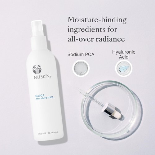 Nu Skin NaPCA Moisture Mist | Revitalizing Moisturizer & Cooling Mist with Hyaluronic Acid | Hydrating Spray for Face, Body & Hair | Sodium PCA for All Skin Types | 8 oz | 1 Pack