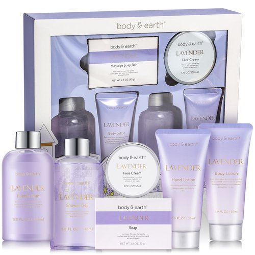BODY & EARTH Bath and Body Gift Set - 6 Pcs Lavender Bath Kit for Women Spa Set, Perfect Birthday, Mother's Day, Valentine's Day Gift Set for Women Includes Bubble Bath, Shower Gel, Body Lotion