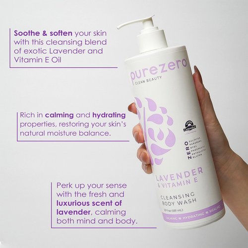 Purezero Lavender & Vitamin E Body Wash - 20 oz Calms and Invigorates Skin, Leaves Skin Hydrated and Moinsurized