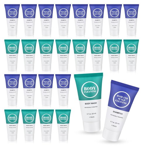 Skiennix Travel Size Shampoo & Body Wash Set - 60 Pack Mini Toiletries for Men & Women | 0.7 oz Each