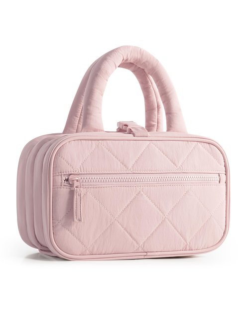 Marscamd Travel Toiletry Bag for Women with Hanging Hook, Puffy Makeup Organizer with Brushes Slots for Bathroom, Shower and Beauty Essentials, Pink