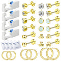 Nunpag 26 Pcs Ear Piercing Kit Ear Disposable Piercing Gun Kit Includes 4 Pcs Self Piercing Gun 18 Pcs Cubic Zirconia Earrings Stud Hoop Earrings 4 Cleaning Pads Easy-to-Use Ear Piercer Kit Tool