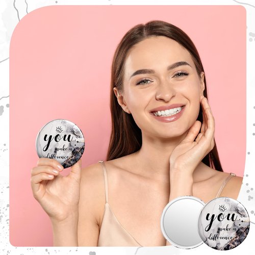 Tradder 100 Pcs 2.76 Inch Inspirational Mini Compact Mirror Bulk Makeup Pocket Purse Mirror for Women Mother's Day Quinceanera Coworker Employee Appreciation Gift Stuffer Items (Black)
