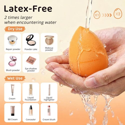 MusingFairy Makeup Blending Sponge with Travel-Friendly Acrylic Holder,Latex-Free Beauty Blender for Flawless Matte Finish, Easy to Clean,Orange 1 Pack