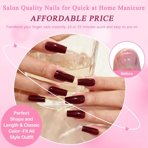 576pc Square Press on Nails Medium Fake Nail with Glue Tabs, Acrylic Press-on Nail Square Glue on Nails Press ons Nail French Tips Medium False Nails Women Manicure Artificial Fake Fingernails