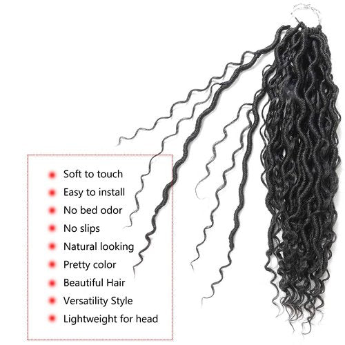 Ahrencan Boho Goddess Locs Crochet Hair 18 Inch, 7 Packs With Curly Ends, Soft Pre-Looped Hippie Locs for Women (18in, Pack of 7, 1B#)