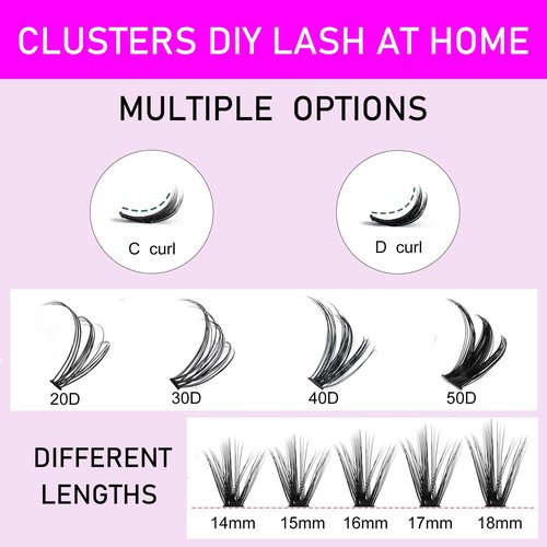 Cluster Lashes 240pcs 40D DIY Eyelash Extension D Curl Long Individual Lashes Mixed Tray Faux Mink Lash Clusters Extensions 0.07 Black (40D-0.07D-14-18mm)