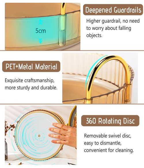 Skincare Organizers 360 Rotating, 3 Tier Round Makeup Organizer Countertop,Holder Rack Large Spinning Cosmetics Display Cases, Perfume Beauty Storage for Vanity, Countertop, Bathroom (Gold-3 Tier)