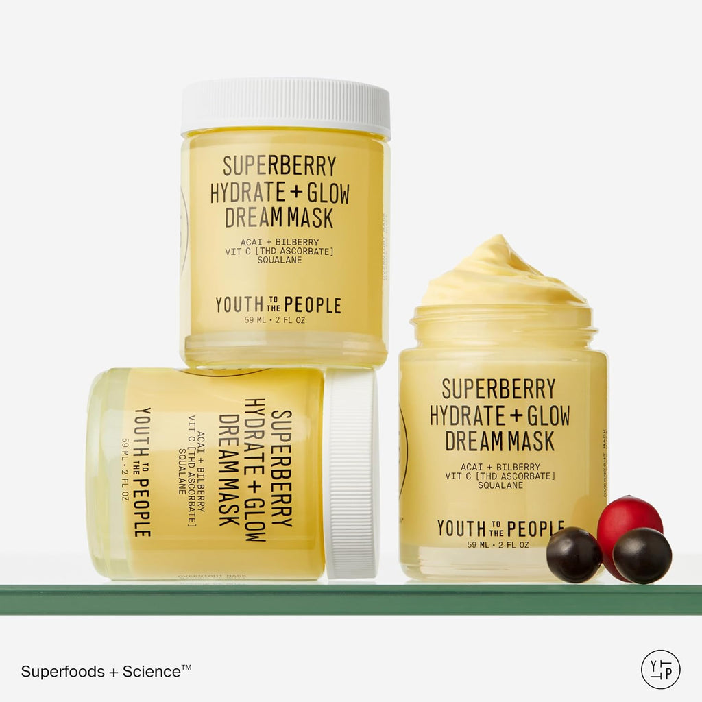 Youth To The People Superberry Hydrate + Glow Dream Mask - Overnight Facial Moisturizer with Hyaluronic Acid, Squalane & Vitamin C for Dry Skin