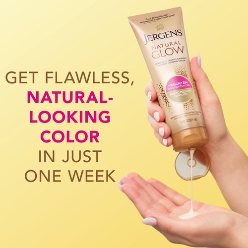 Jergens Natural Glow Self Tanner Body Lotion, Sunless Tanning, Fair to Medium Skin Tone, Daily Moisturizer with Coconut Oil, Vitamin E and Antioxidants, 7.5 Oz, Pack of 2