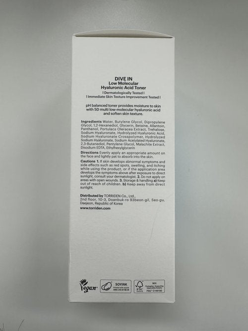 Torriden Dive in Toner 300ml (10.14 fl. oz.) | pH Balancing Facial Toning Water for Dry Skin | Hyaluronic Acid, Panthenol, Allantoin