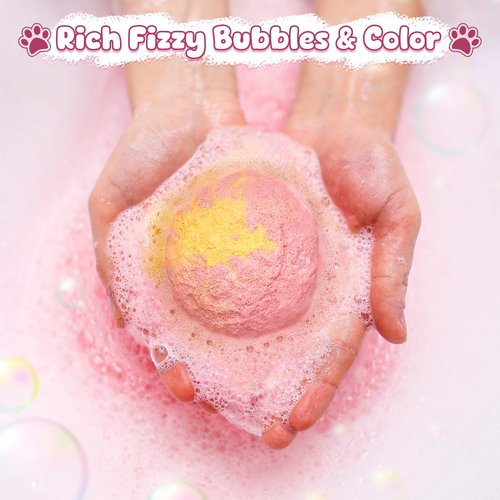 Toylink Bath Bombs for Kids with Surprise Inside for Girls Boys, 12 Pack Kids Bath Bombs with Dog & Cat Toys Pretend Playset Handmade Bubble Bath Fizzies Birthday Christmas Gift Set