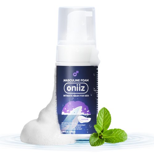 ONIIZ Masculine Foam Perfume Intimate Wash for Men, Triple-Barrier Intimate Defense - Prevents Odor & Itching, Natural Ingredients, pH Balance - Sweet & Alluring Aroma 3.38 fl. oz