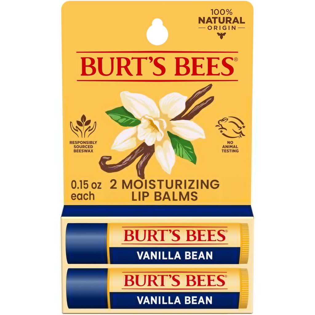 Burt's Bees Lip Balm - Vanilla Bean, Natural Beeswax Moisturizer, Tint-Free | 2 Tubes, 0.15 oz.