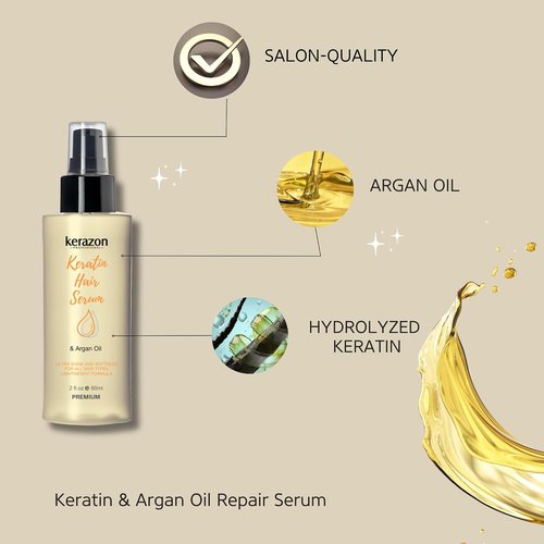Kerazon Keratin Hair Serum - Argan Oil Treatment for Smoothing & Repairing Dry, Damaged Hair