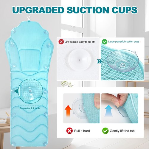 Full Body Bath Pillow for Bathtub - Extra Long 61’’ Bath Pillows for Tub, Ergonomic 4D Air Mesh Tub Pillow with Head, Neck & Lumbar Support, Bathtub Pillow Spa Cushion with Non-Slip Suction Cups