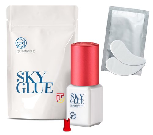 Sky Glue S+ for Eyelash Extension 5ml with Eye Pad - Powerful Strong Professional Black Bonding Adhesive for Lash Extensions / 1-2s Fast Drying / 6-8 Weeks Lasting time TUBeauty