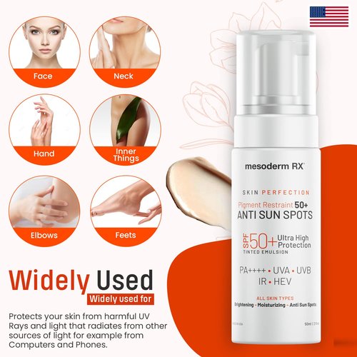 Mesoderm RX Pigment Restraint Anti Sun Spots Ultra High Protection Pigment Control-Protects Skin against Blue Light UVB, UVA, HEV, IR-Facial Sunblock, 50ml