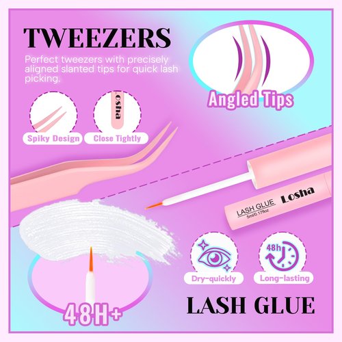 Losha Lashes Fluffy Volume False Eyelashes 7 Pairs Cat Eye Lashes Kit with Lash Glue and Lash Tweezers 6D Vegan Fake Eyelashes that Look Like Lash Extensions (PL008)